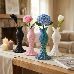 Four-Color Mermaid Tail Pleated Art Vase, Aesthetic Home Decor, Suitable for Living Room and Bedroom, Elegant Floral Arrangement