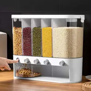 Wall-mounted dry food dispenser, 5-grid cereal and rice storage bucket, large capacity kitchen storage, sealed food storage drawer, food-safe material, gift box packaging, high quality premium dustproof