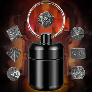 Mini DND Dice Set with Small Portable Keychain Metal Case, 1 Set Tiny Durable Polyhedral Metal D&d Dice Set, for Role Playing Table Board Game Gift