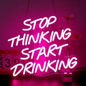 Stop Thinking Start Drinking Neon Sign Pink Led Neon Signs Letter Neon Lights Neon Bar Signs for Wall Decor USB Light Up Sign Neon for Home Bar Man Cave Party Club Restaurant