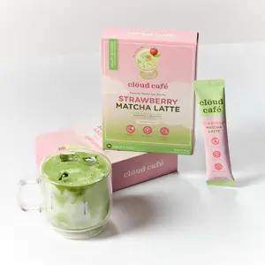 Cloud Café Premium Korean Jeju Matcha Strawberry Latte - 10 Sachets, Lactose-Free, Gluten-Free, Collagen & Vitamin C Infused Drink