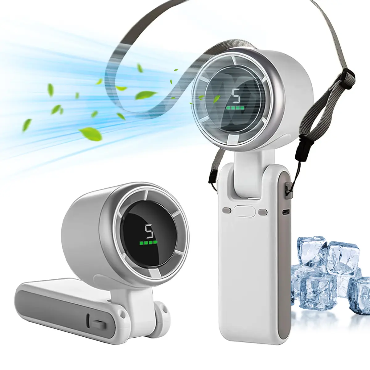 USB-C Charging Handheld High Speed Fan, 5-speed Wind Speed Fan, Foldable & Hanging Neck Fan Suitable for Family, Travel, and School, Handheld Cooling Fan, Portable Multifunctional Fan