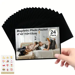 Mingting 24 Pieces Magnetic PhotoFrame, Can Hold 4X6 Inches Photos, Reusable Black Magnet Refrigerator Photo Set, Suitable for Refrigerators, Lockers, Office Cabinets, with 12 Pieces Removable Food Refrigerator Magnets