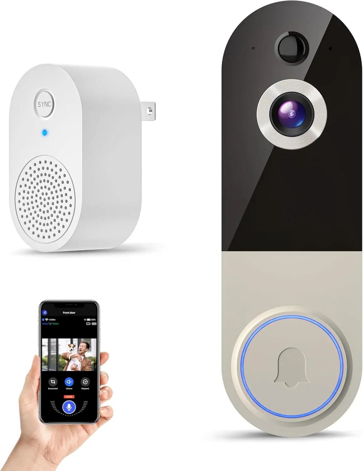 1080p Wireless Doorbell Camera for Home Security, Battery Powered, Live View, Cloud Storage, AI Human Detection, Night Vision, Two Way Audio, Indoor Outdoor Surveillance, 2.4G Wi-Fi only