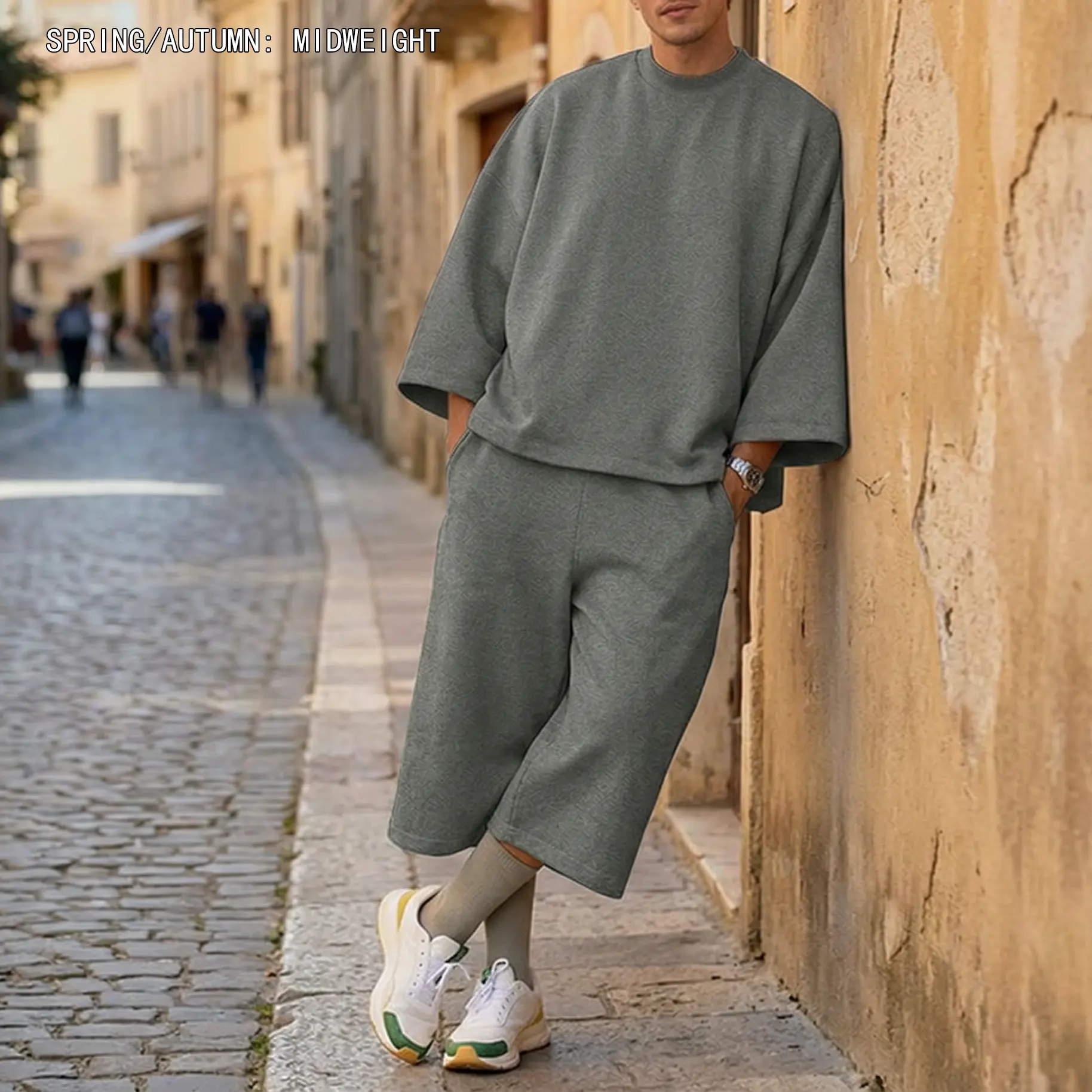 INCERUN Men's 2-Piece Oversized Minimalist Plain Casual Co-ord Set, Round Neck 2 Pc Shorts & Top, Lightweight Summer/Midweight Spring-Fall Soft Fabric 2026 Stylish Shorts Pajama Set
