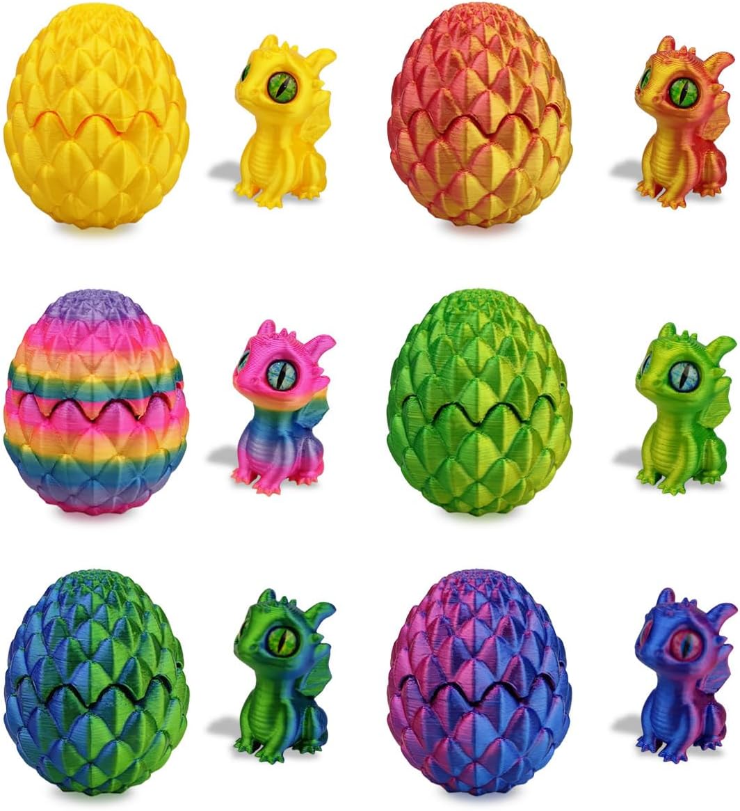 6 PCS Mini 3D Printed Dragon Eggs with Toys Inside – Prefilled Easter Eggs for Kids, Boys & Girls, Easter Basket Stuffers, Gifts & Party Favors