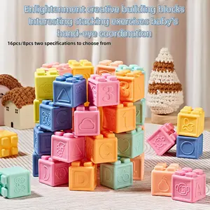 Baby Blocks Stacking for Babies Silicone Soft Building Blocks Math Learning Blocks Teethers Montessori Toys for Babies Education Toys for Toddler Baby building blocks for toddlers 1-3 moonkie