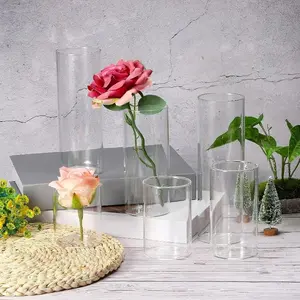 Acrylic Shatter-Resistant Cylinder Vase, Round Transparent Flower Vase, Bamboo Straight Tube Luxury Decorative Vase, Wedding Centerpiece (1 Piece)