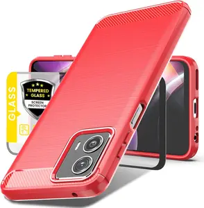 Phone Case for Motorola G 5G 2023 Case, Moto G 5G 2023 Case with Tempered Glass Screen Protector, Slim Thin Soft TPU Protective Case, Full-Body Shockproof Drop Protection Durable Phone Cover (L-Red)