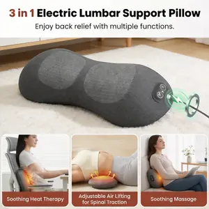 Rechargeable 3-in-1 Lumbar Support Pillow - Heat, Vibration, Traction, Gentle Acupressure Tool for Lower Back Pain Relief, Posture Fix & Back Health Solutions