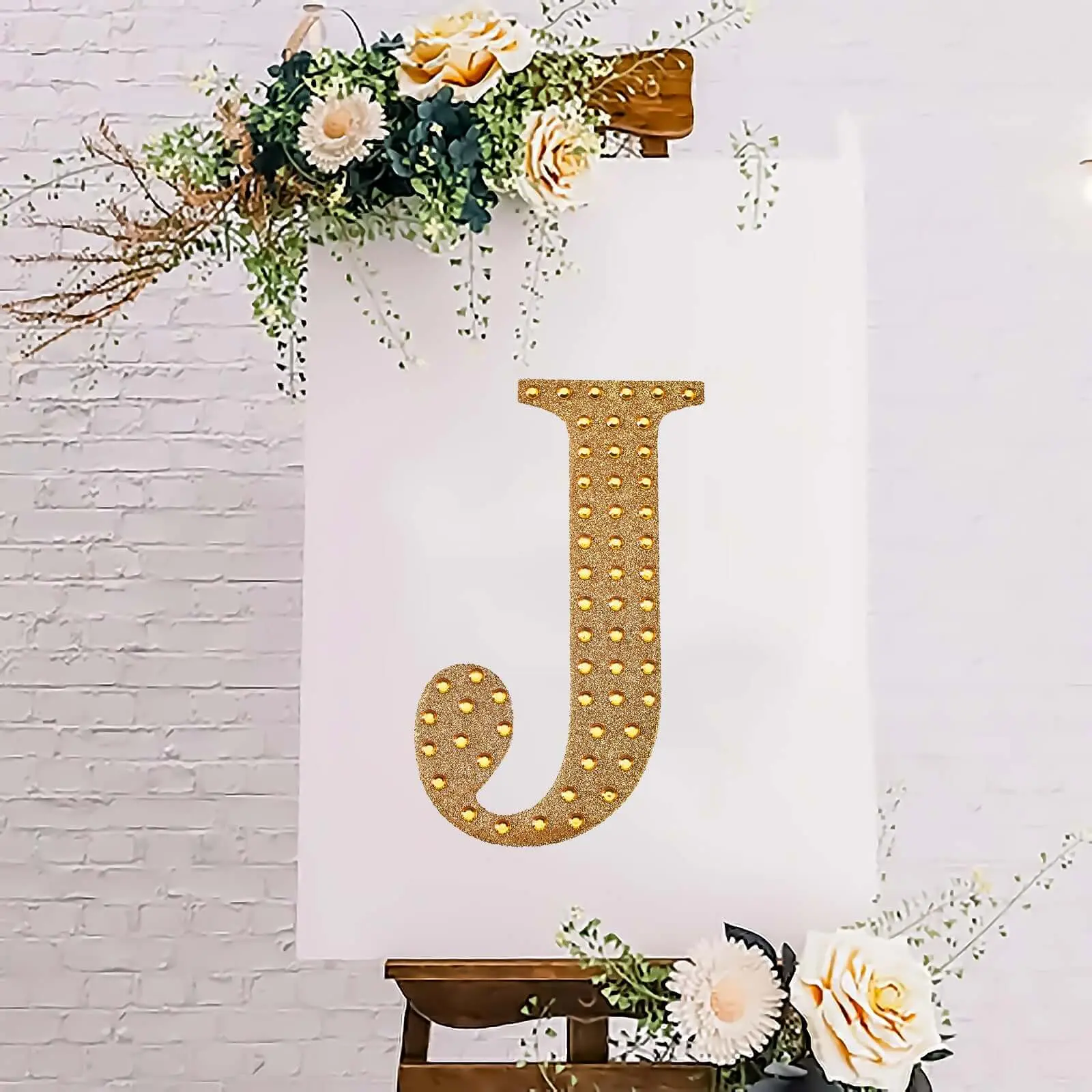 8 inches Gold Glitter Rhinestone Alphabet "J" Letter Decorative Stickers, Adhesive DIY Art Stickers - Scrapbooking & Stamping Craft Embellishments for Classroom, Party, Letter Stickers
