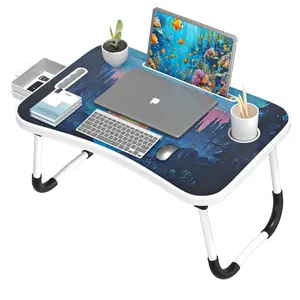 Extra-Large Folding Wooden Laptop Desk - Multifunctional Folding Tables with Cupholder, Portable Multicolor Furniture for Bedroom Work, Reading