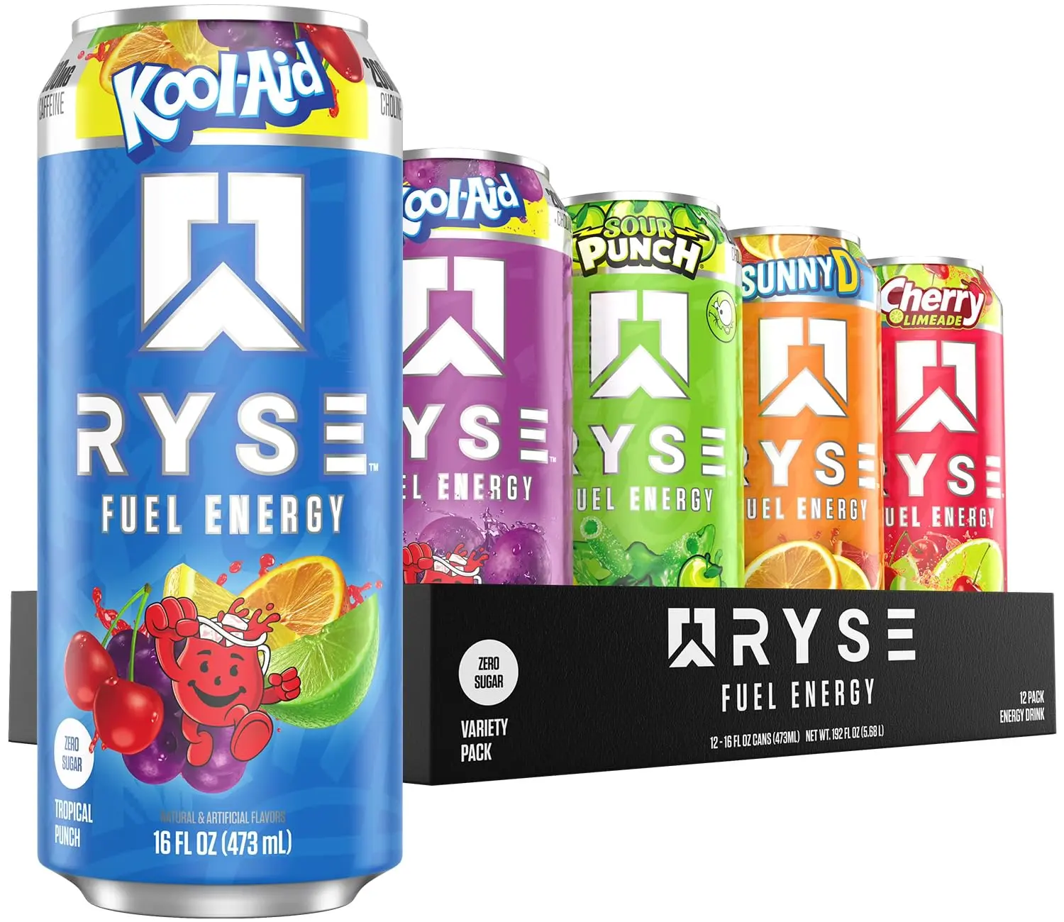 Fuel Energy Drink - Variety Pack - Sugar Free, Gluten Free & Vegan - 200mg Natural Caffeine, Taurine & Choline for Focus & Energy - No Artificial Colors - 16 fl oz Cans (12-Pack)