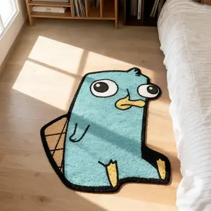 Funny Platypus Cartoon Rug, Soft Plush Blue Carpet, Unique Decorative Mat for Living Room, Gaming Room, Casual Style, Fluffy Rug, Cartoon Pattern Rug, Home Decorative Rug