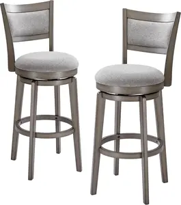 PrimeZone Swivel Bar Stools Set of 2, 26 Inch Counter Height Barstools, High Back Bar Stool with Solid Wood Legs & Wrap-Around Footrest, Counter Stools for Kitchen Island, Pub, Grey