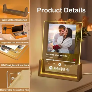 Custom Plaque Gifts Personalized Acrylic Music Plaque with Photo Couple Gifts for Girlfriend Boyfriend Walnut Frame Valentine's Wedding Anniversary Gift