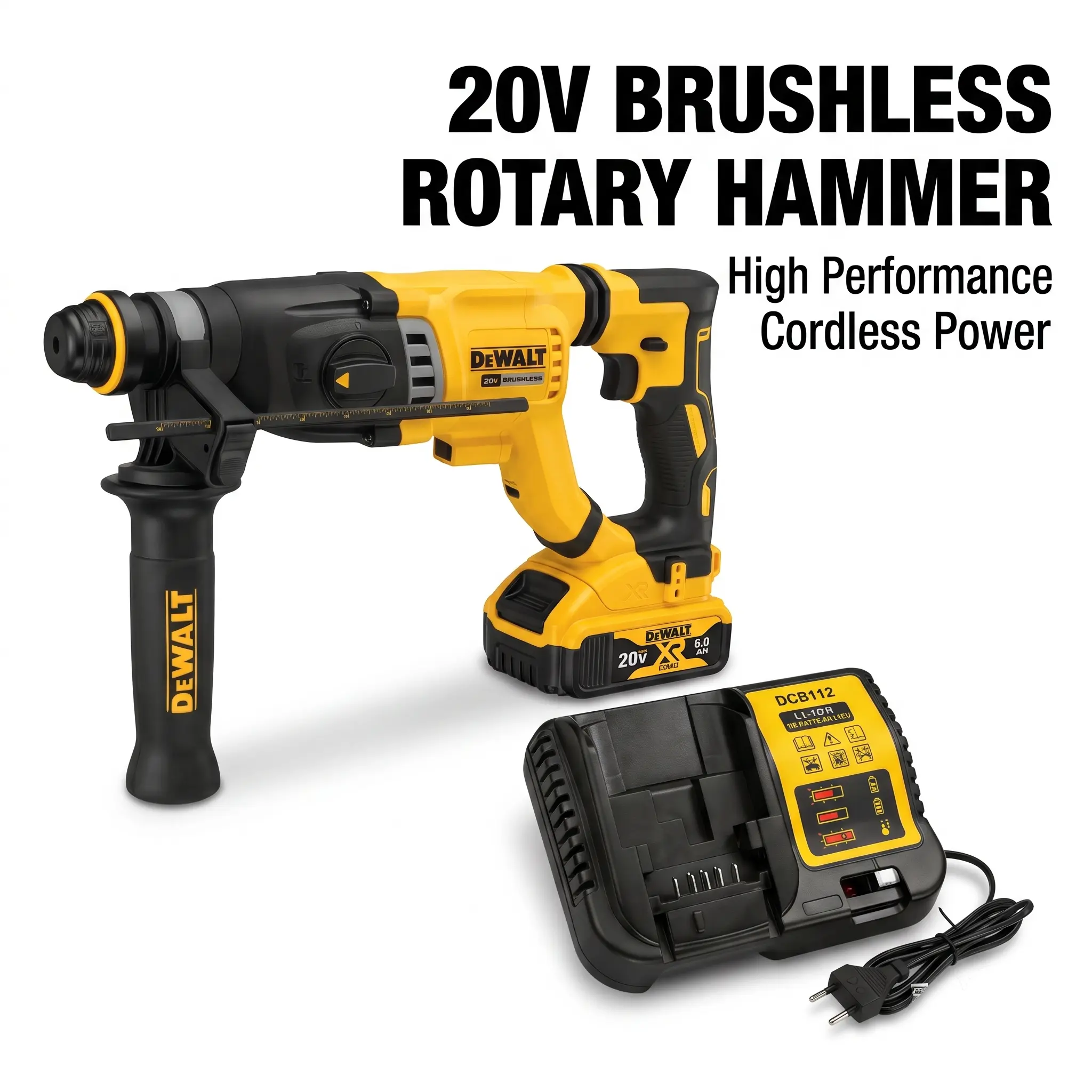 DEWALT DCH263 20V Brushless SDS Plus Cordless Rotary Hammer D-Handle Kit with Auxiliary Handle & Depth Rod - DIY power tools for Overhead Drilling, Concrete Breaking repair powertool impact floor