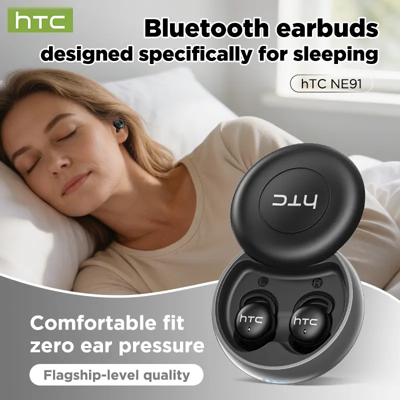 HTC NE91 Wireless Earbuds Bluetooth 6.0 Headphones, Sleep Earbuds, Waterproof Wireless Earphones, Suitable for Office, Sports, Sleeping, Study and Audio Calls, Built in Microphone, Gaming Bluetooth Headphones