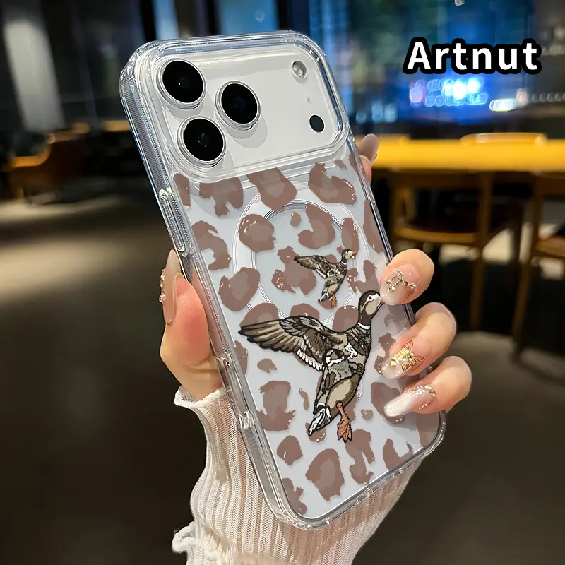 Clear Phone Case for iPhone 17 Pro Max 16 Plus 15 14 13 12 11 Air E Leopard Duck Camo Hard Acrylic Back Soft Silicone Edge Drop-Proof Lightweight Cell Phone Cover for boy girl