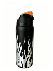 Owala 32oz Flame Water Bottle, Matte Black Silver Finish, 24hr Cold Leakproof Insulated Stainless Vacuum Flask, Reusable Washable Tumbler, Portable Stylish Travel Drinkware Flasks, Stainless Vacuum Flasks