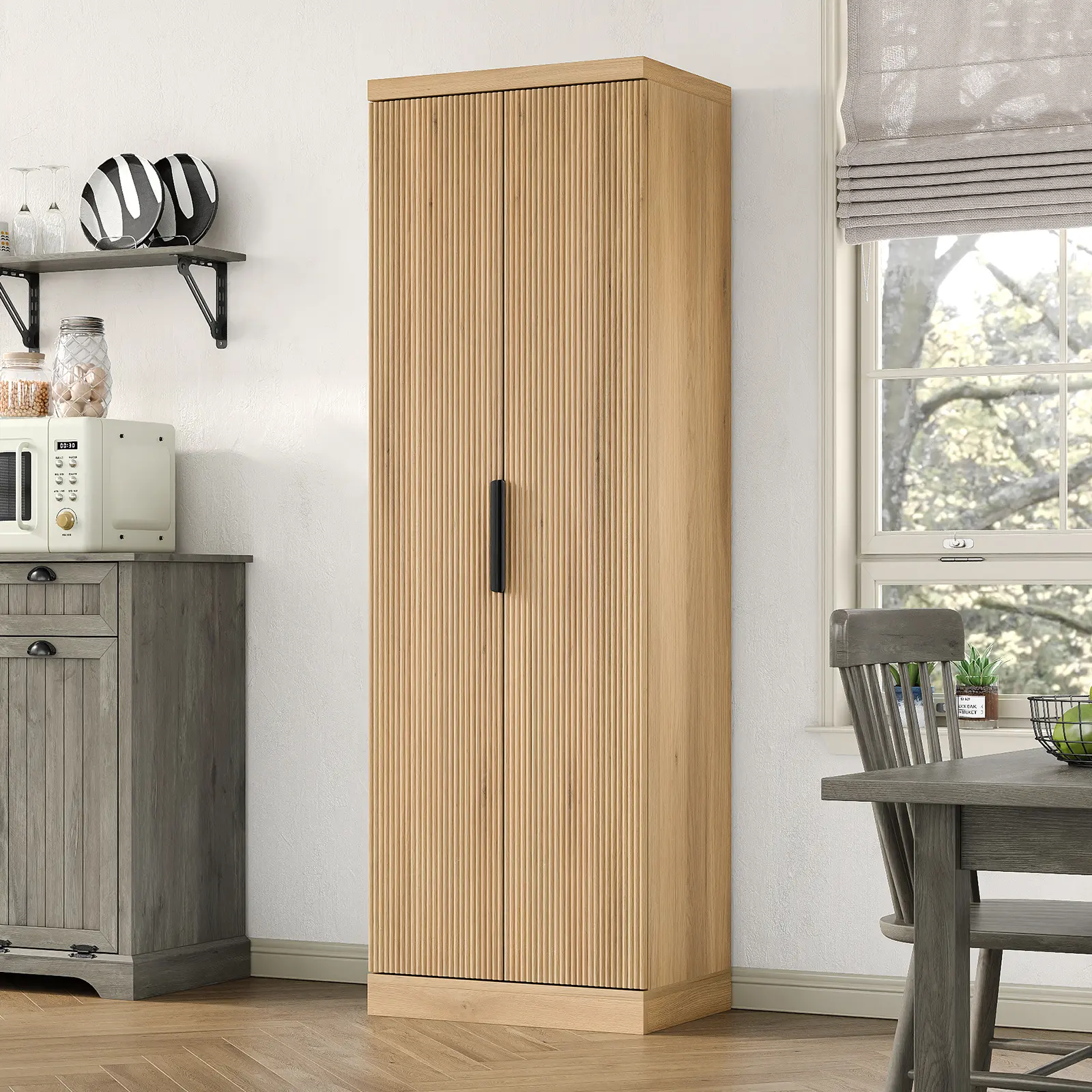 FUSOU 71'' Tall Storage Cabinet with 2 Doors, Kitchen Pantry Cabinet with Adjustable Shelves, 5-Tier Fluted Cabinet for Living Room Kitchen Dinning Room,Deals For You Days,dorm essentials,home decor