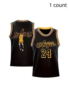 Men's Letter & Basketball Player Print NBA Jersey, Sports Jersey, Casual Breathable Sleeveless Basketball Top, Basketball Clothing for Training & Competition