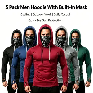 3/6-Pack Men's Sun Hoodie with Mask - Quick Dry Fishing Shirts Long Sleeve Outdoor Work Tactical Hiking Gear