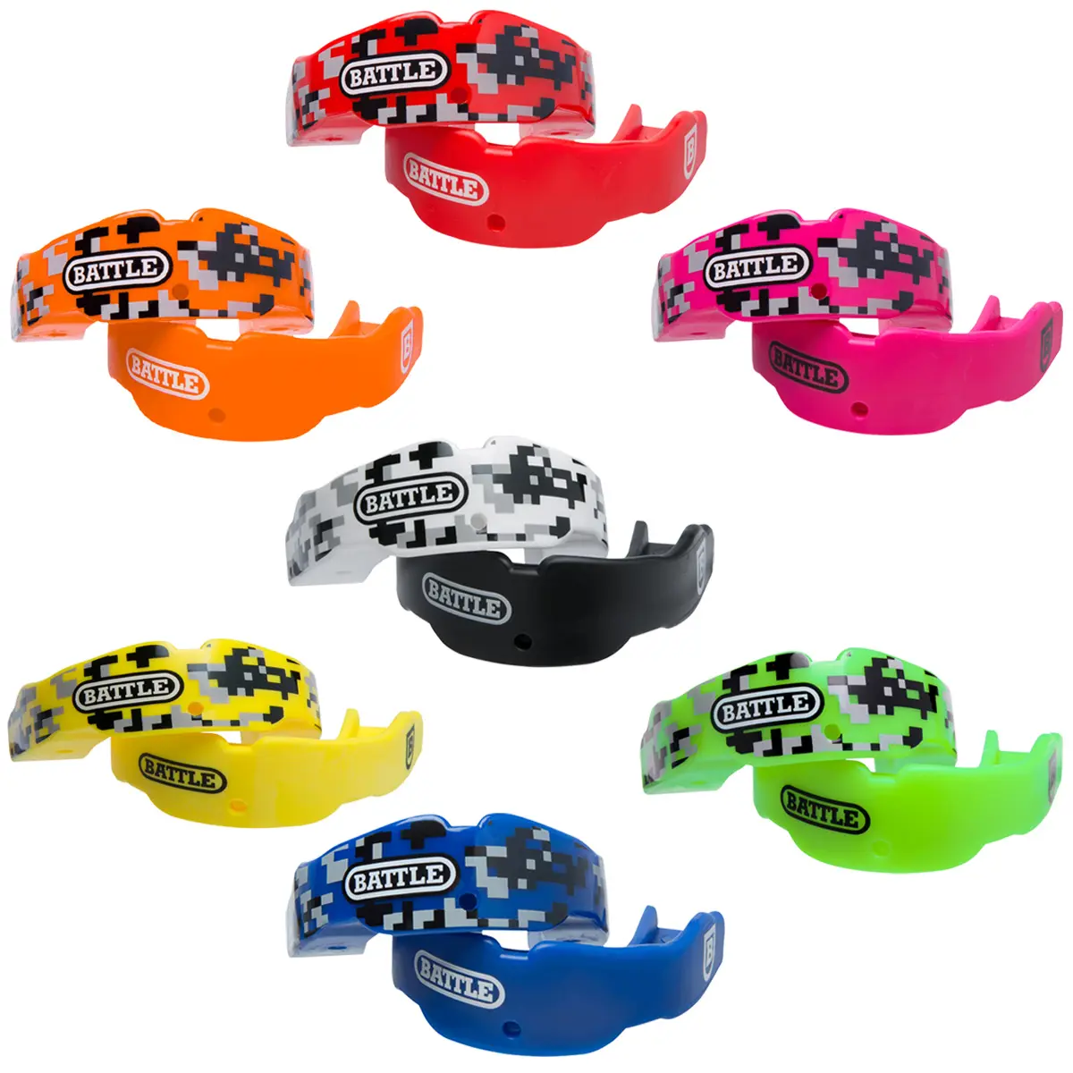 Battle Sports Adult Camo Mouthguard 2-Pack, Convertible Guard with Adjustable Strap for Jaw and Mouth Impact Defense, Re-moldable for Braces, Barricade Protects Lower Teeth, Ever-Mold Composite, Minimize Jaw Motion