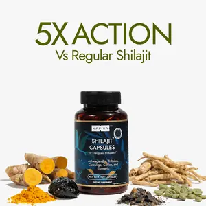 Kapiva Natural Edible Herbal Supplement Capsules - Lab-Tested Shilajit Plus Ashwagandha Supplements for Adults, with Gokshura, Black Musli, 85+ Trace Minerals, Fulvic Acid, Endurance & Energy Stamina Support (120 Capsules), Endurance Supplement