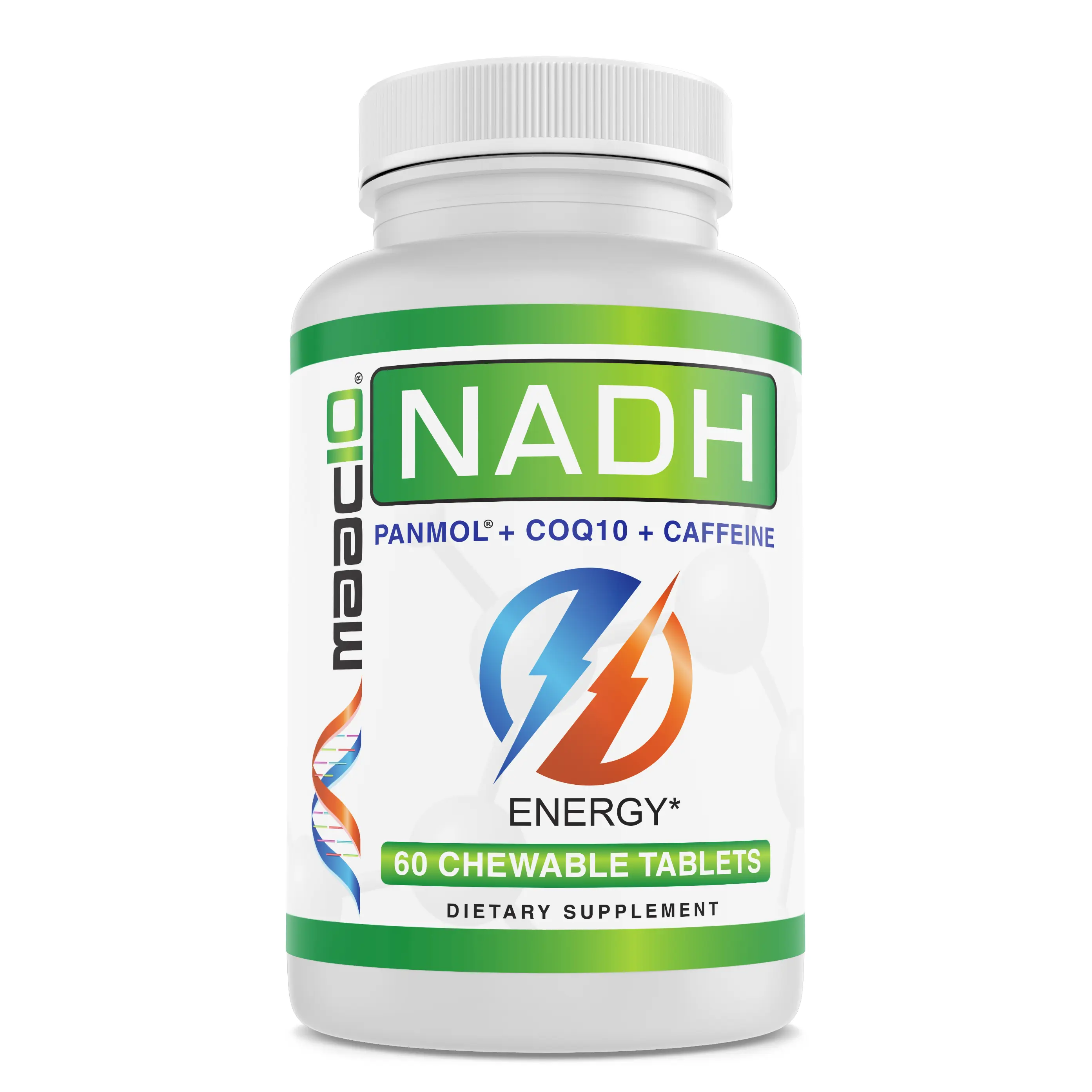 MAAC10 NADH Energy with CoQ10 & Caffeine - 60 Berry Flavor Chewable Tablets - Non-GMO Gluten-Free Vegetarian Friendly Healthcare Supplement - Natural Energy Boost for Mental Focus and Heart Health - Fitness