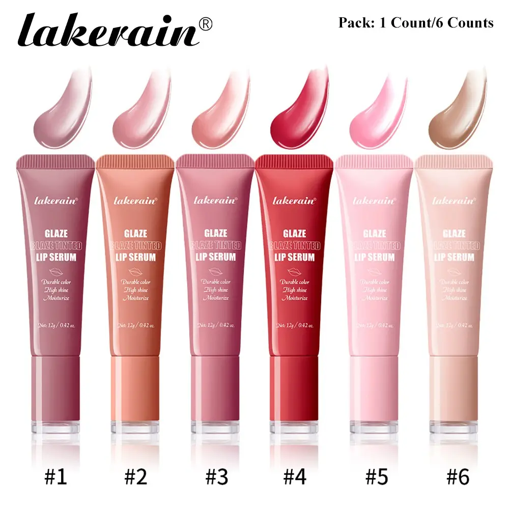 Lakerain Glaze Blaze Tinted Lip Serum, Peptide-Infused Plumping Lip Balm, High-Gloss Moisturizing Radiant Mirror Finish, Long-Lasting Hydration and Moisture, for Dry Cracked Lips & Fine Lines, 6 Vibrant Shades, Suitable for All Skin Tones, Lipgloss
