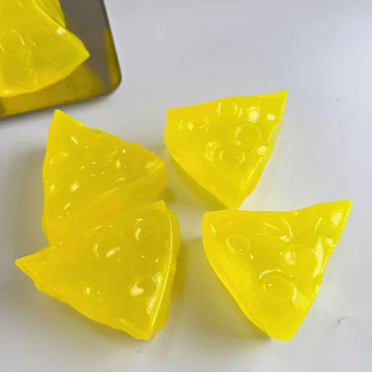 Plastic Triangle Slow-Rise Stress Relief Toy - Coconut Oil Cheese Filling with Vaseline, Maltose, Pinchable Vibrant Relaxation Tool for All Ages