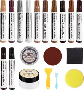 SEISSO Wood Furniture Repair Kit,12 Count Touch Up Markers and Wood Putty Fille Holes, Scratches, Cracks, Hardwood Floor Repair Kit for Door, Floor, Table, Cabinet Guitar, Covering, Wood Stain Pen Set