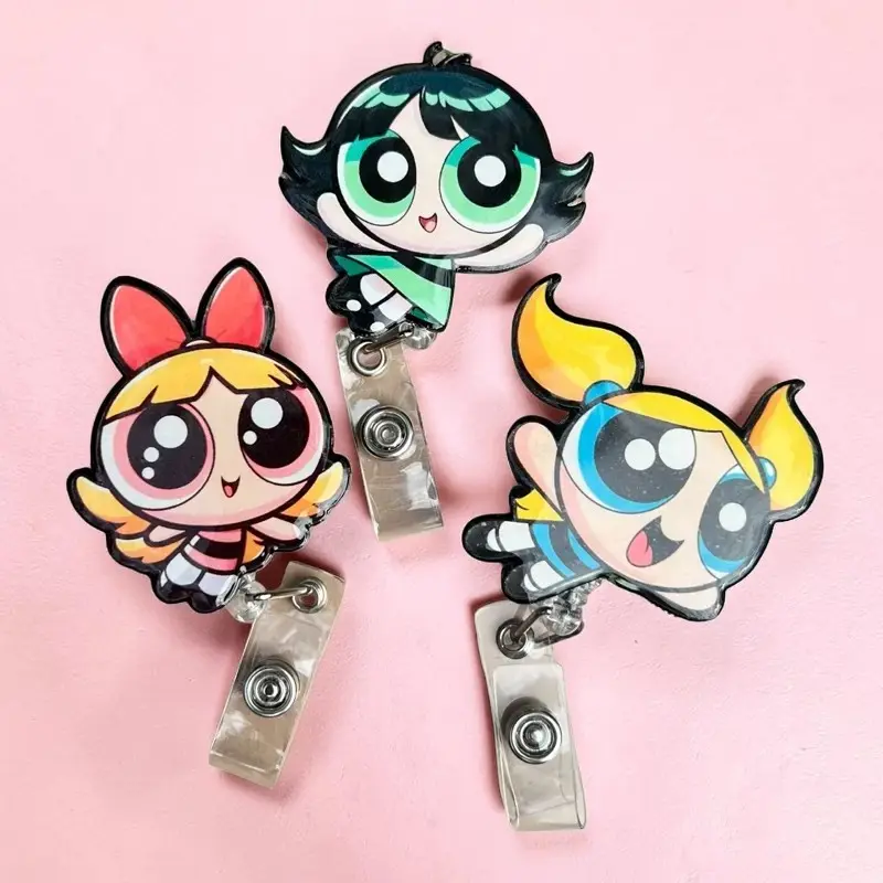 Super Girls Badge Reel, Cute Acrylic Retractable ID Card Holder, Fun Name Tag Clip for Nurses, Teachers, School and Office Staff