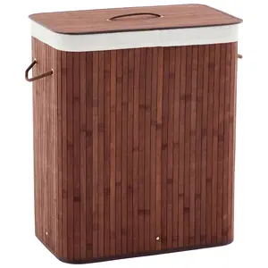 Folding Bamboo Laundry Hamper with Lid, 27.5 Gallon Wooden Laundry Basket with Washable Liner Bag, Slim Clothes Storage Hamper for Small Bedrooms Apartments Dorms