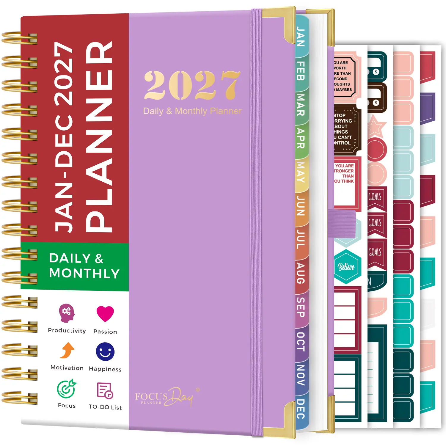 2027 Daily and Monthly Calendar Planner, January 2027 - December 2027, Appointment Book with Hourly Schedule, Ruler, 12 Monthly Tabs, 4 Stickers, 5.7" X 8.4", Spiral Calendar Book for Productivity