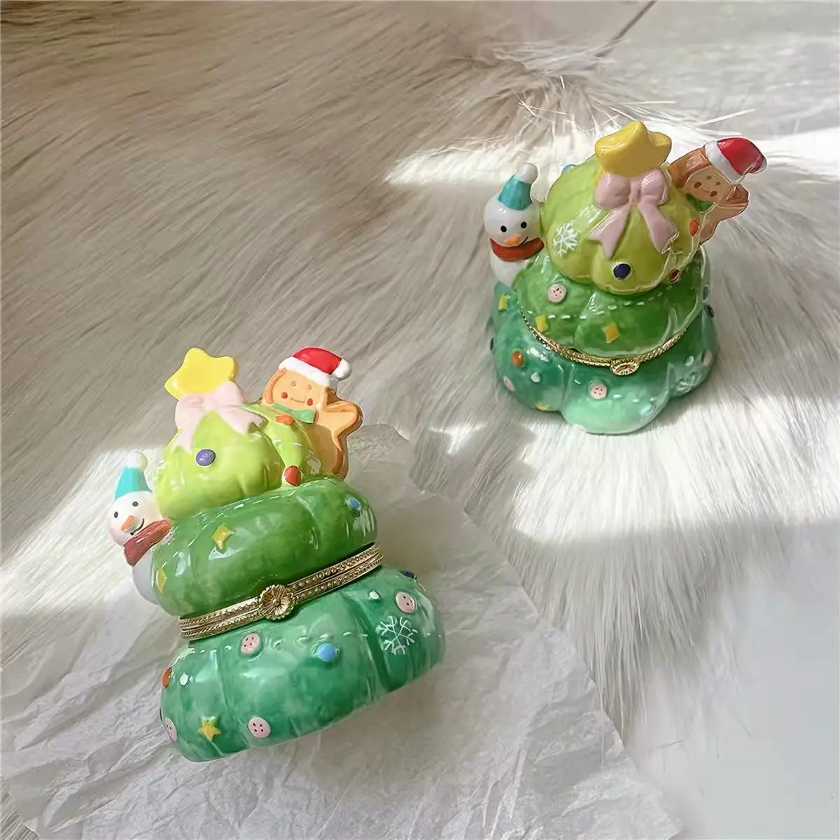Ceramic bear jewelry box, various Christmas tree decoration storage containers, vintage-style birthday gift, decorative accessory, niche gift, vintage home decor, Christmas decorative gift box, can hold candles