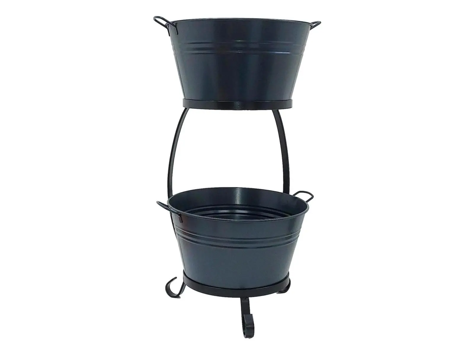 12gal European Unisex Rust-Resistant Heavy-Gauge Round Enameled Galvanized Steel Double Beverage Tub with Iron Stand, Dark Gray Granite Bar Utensils (13.5x13.5x24 in, for Bar & Kitchen Use)