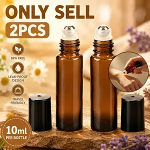 2pcs essential oil roller bottles, reusable amber glass roller bottles with stainless steel balls and caps, refill bottles, suitable for travel, perfume, lip gloss, eye cream, and essential oils