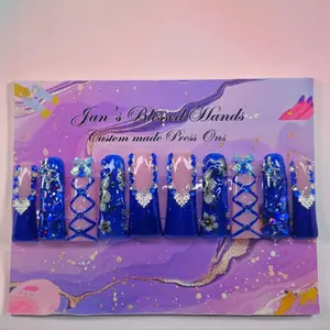 Jan's Custom Made Press On Nails - XL Pink and Blue Valentines Day Duckie Press On set