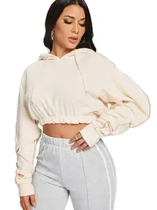Comfy Solid Color Oversized Loose Sleeve Crop Top Hoodie fall sweater