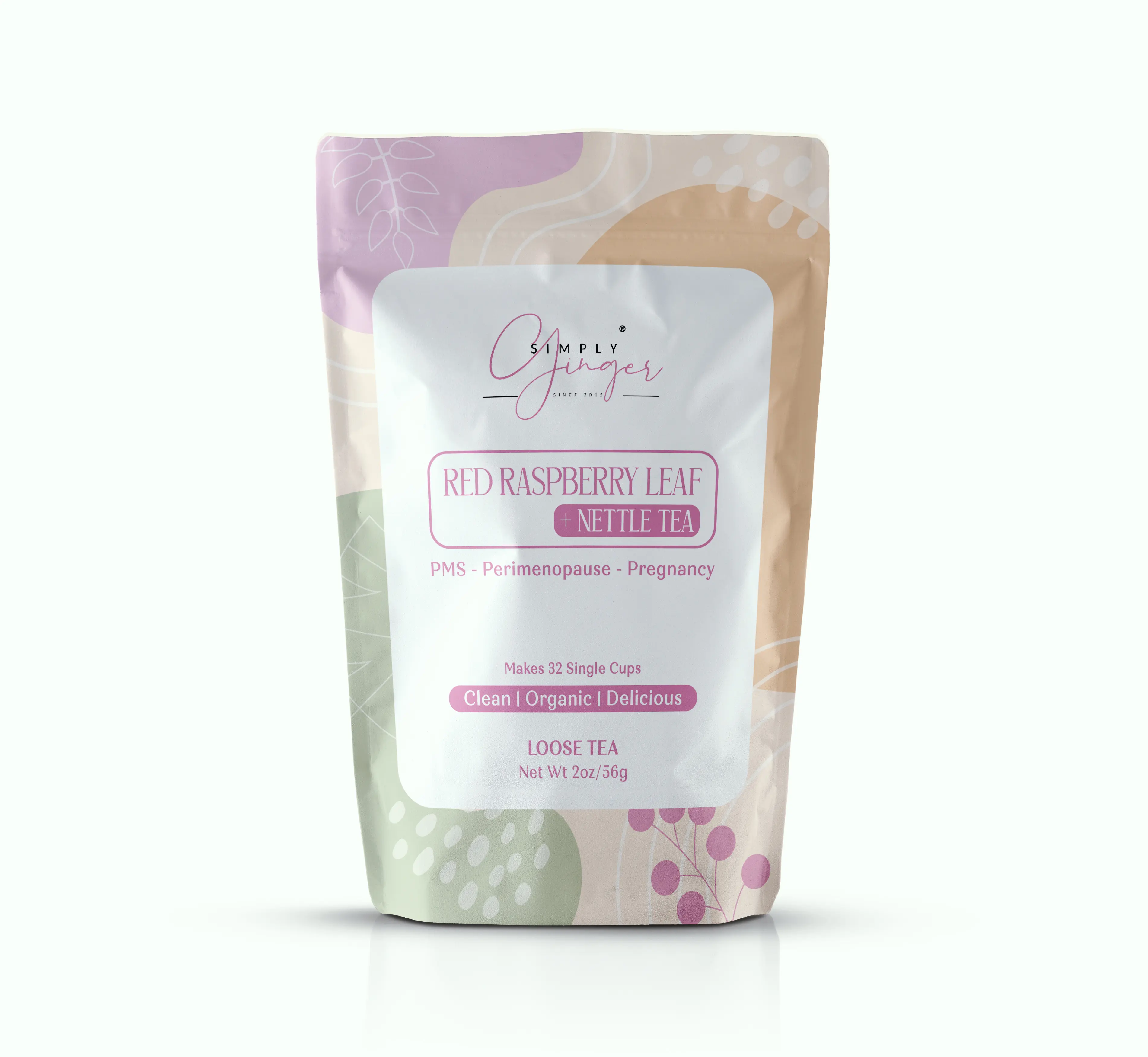 Simply Ginger Red Raspberry Leaf & Nettle Tea - Loose Leaf for PMS l Perimenopause l Pregnancy - Drink Hot or Cold -