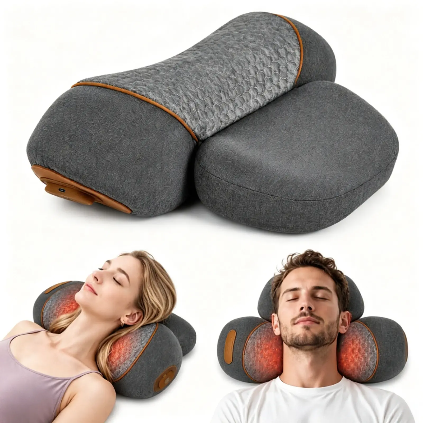 3-in-1 Ergonomic Memory Foam Neck Pillow with Heat + Vibes Massage, Auto-Off Timer, Home Resting Relaxation Aid for Sofa/Bedside Support (Textiles & Soft Furnishings, Bedding Linens Pillows & Bed Wedges)