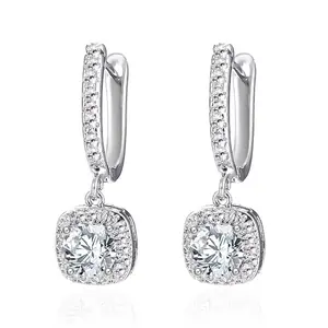 1.5ct Square & Round Cubic Zirconia Hoop Earrings – 925 Sterling Silver, Micro-Pavé Set, Hinged Latch Closure for Easy Wear, Elegant & Minimalist for Women Everyday Daily Earrings