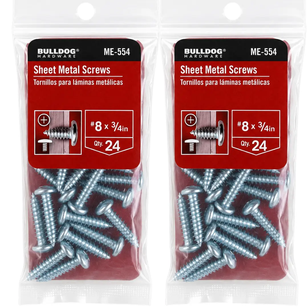2 Pc. #8 x 3/4 Inch Sheet Metal Screws, Phillips Pan Head, Zinc-Plated Steel Fasteners, 24 Pack, Rust-Resistant Screws for Metal, Wood, Plastic & DIY Repairs