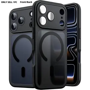 Magnetic Compatible with iPhone 17 Pro Max 16 Pro Max 15 14 13 12 11 Pro Max Air Plus Smartphone Case, Accessories, Upgraded [Full Camera Protection] [Compatible with Magsafe] [Translucent Matte] Shockproof Protective Phone Cover - Black