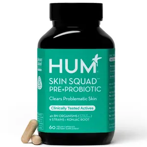 HUM Skin Squad - Probiotic Supplement for Clear Skin and Gut Health - Microbiome Probiotics for Breakouts (60 Count)
