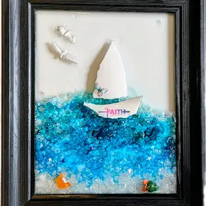 3D Glass Sailboat Resin Wall Art, Blue and Clear Coastal Maritime Decor