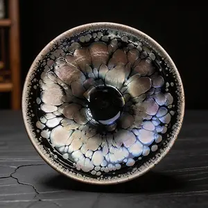 Golden Oil Droplet Jian Kiln Teacup: A handcrafted, pearlescent Chinese Jian Kiln teacup, Kung Fu Tea Master Cup, Collectible Ceramic Teaware, Elegant Gift Box Set, Crafted by a Master of Traditional Chinese Ceramics