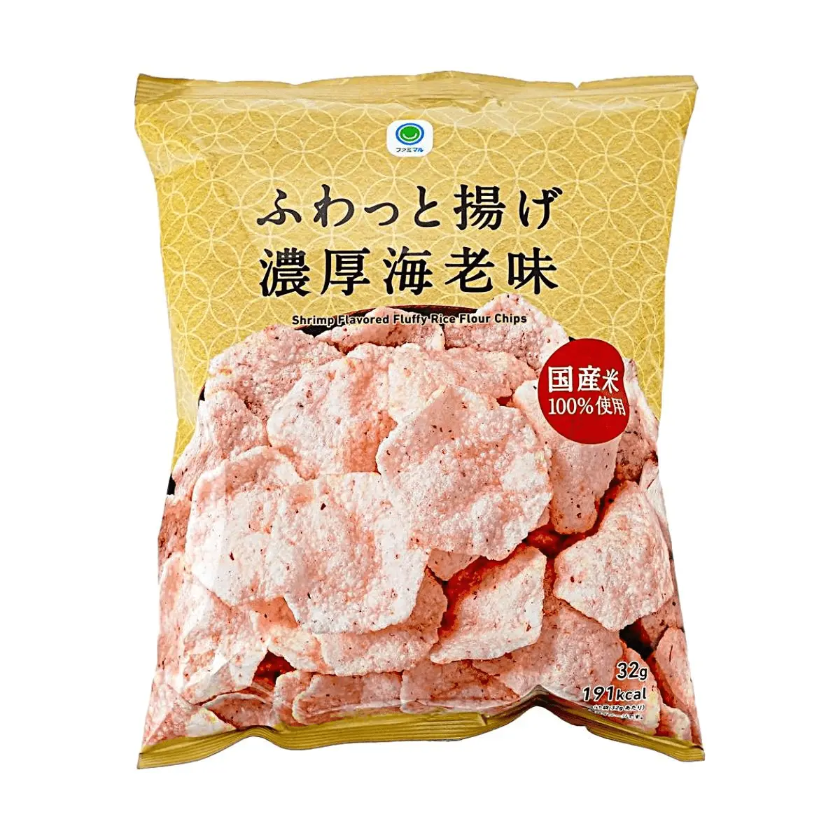 FamilyMart Fluffy Rice Crisps - Rich Shrimp Flavor, 32g - Japanese Snack, Savory Seafood Treat